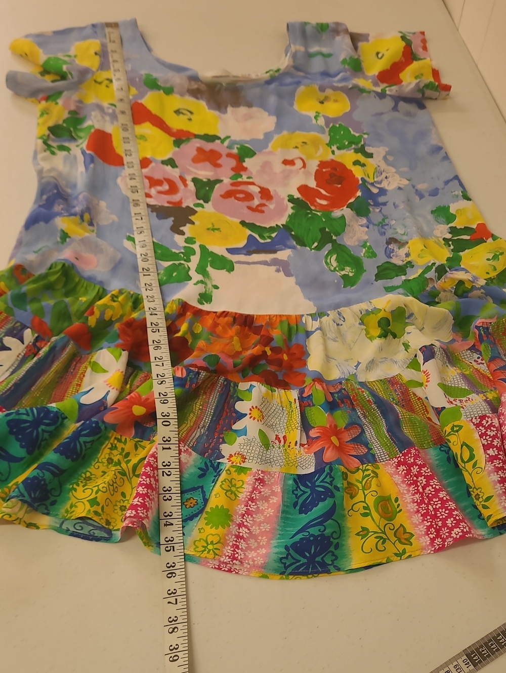 Jams World Vase of Flowers Dress Multi Color with 3 Tiers of Ruffles SZ XL - Picture 6 of 11